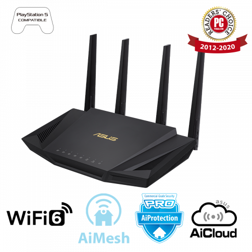 Двухдиапазонный маршрутизатор ASUS RT-AX58U/Wi-Fi 6 (802.11ax)/MU-MIMO/OFDMA/AiProtection Pro/AiMesh Двухдиапазонный маршрутизатор ASUS RT-AX58U/Wi-Fi 6 (802.11ax)/MU-MIMO/OFDMA/AiProtection Pro/AiMesh