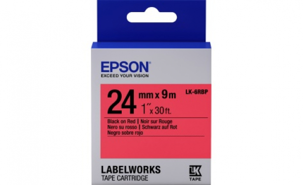 Лента пастельная LabelWorks Epson C53S656004, чёрная на красном, 24мм *9мм