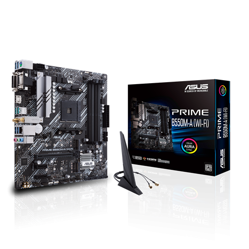 Сист. плата Asus PRIME B550M-A WI-FI, B550, AM4, 4xDIMM DDR4, 1xPCI-E x16, 2xPCI-E x1, 2xM.2, 4xSATA, DVI-D, D Sub, HDMI