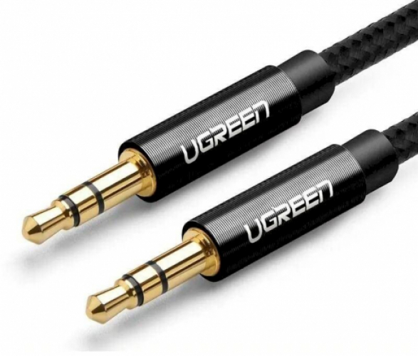 Аудиокабель UGREEN AV112 3.5mm Male to 3.5mm Male Cable Gold Plated Metal Case with Braid, 1m, Black, 50361