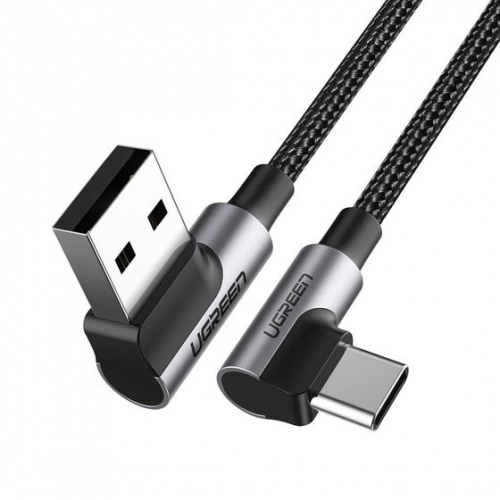Кабель UGREEN US176 Angled USB 2.0 A to Type C Cable Nickel Plating Aluminum Shell 0.5m (Black)