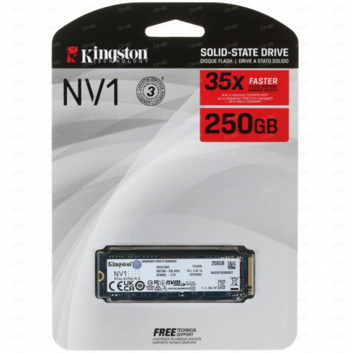 SSD-накопитель Kingston SNVS/250G, 250Gb, M2, 2280, NVMe, 21001700 readwrite, SNVS/250G