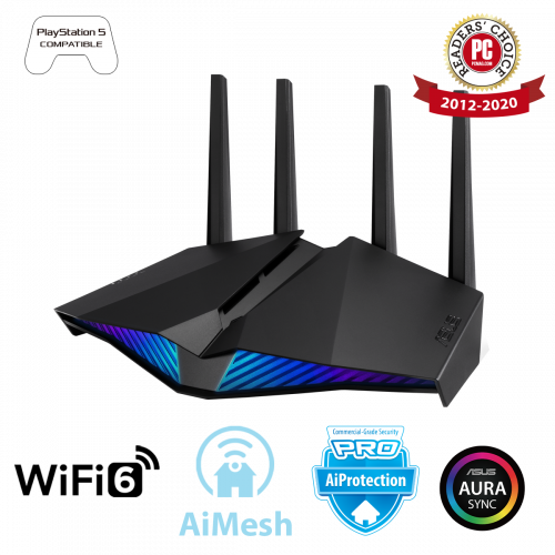 Двухдиапазонный игровой маршрутизатор ASUS RT-AX82U, AX5400, Wi-Fi 6 (802.11ax), Aura, AiMesh, Gear Accelerator Двухдиапазонный игровой маршрутизатор ASUS RT-AX82U, AX5400, Wi-Fi 6 (802.11ax), Aura, AiMesh, Gear Accelerator