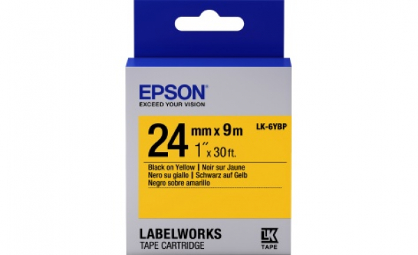 Лента пастельная Epson C53S656005, LK-6YBP, 24 мм, желтая/черная, 9м