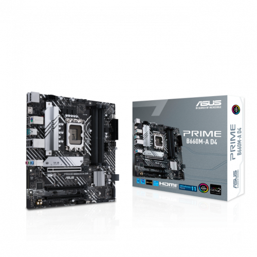 Сист. плата ASUS PRIME B660M-A D4, B660, 1700, 4xDIMM DDR4, 3xPCI-E x16, M.2, 4xSATA, 2xHDMI, DP, Ethernet 1Gb, BOX