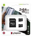 Карта памяти Kingston 64GB micro SDHC Canvas Select Plus 100R A1 C10 Two Pack + Single ADP, SDCS2/64GB-2P1A