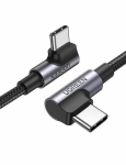 Кабель UGREEN US335 Angled USB-C M/M Cable Aluminium Shell with Braided 1m (Black)