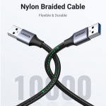 Кабель удлинитель Ugreen US373 USB-A Male to USB-A Male USB 3.0 Alu Case Braided Cable 1m (Black) 80790