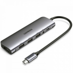 Конвертор сигнал UGREEN CM136 USB-C To HDMI+3*USB 3.0 A+ AUX3.5mm+PD Power Converter, 80132