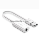 Адаптер стерео звука UGREEN US206 USB A Male to 3.5 mm Aux Cable (White)