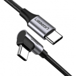 Кабель UGREEN US255 USB-C to Angled USB2.0-C Round Cable M/M Aluminum Shell Nickel Plating 1m (Gray Black)