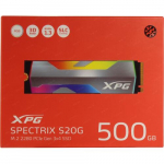 Твердотельный накопитель A-Data XPG SPECTRIX S20G, 500Gb, read 2500 / write 1800, PCI-E 3.x x4, M2 NVMe, RGB