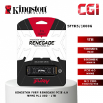 Твердотельный накопитель Kingston Fury SFYRS/1000G M2. 1 Tb, 2280 PCI-E 4.0 x4, Read 6000 Mb/s, Write 7300 Mb/s