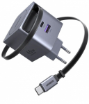 Зарядное устройство UGREEN X614  45W 2C1A GaN Fast Charger with Retractable Cable USB-C, 65822