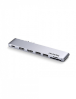 Конвертер Ugreen CM356 Dual USB-C To 2*USB 3.0 A+USB-C Female+ 2*HDMI+TF/SD Converter Gray, 80548