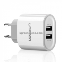 Зарядное устройство UGREEN CD104 Dual USB Wall Charger 3.4A EU (White), 20384