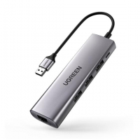 Разветвитель портов UGREEN CM252 USB-C To 3*USB 3.0 A HUB+ Gigabit Converter Gray