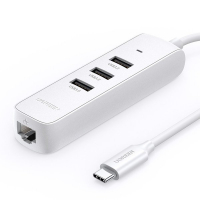 Aдаптер UGREEN CM416 USB-C to 3?USB 3.0+RJ45 (100Mbps) Hub, White, 50620