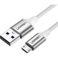 Кабель UGREEN US290 USB 2.0 A to Micro USB Cable Nickel Plating Aluminum Braid 1m (White), 60151